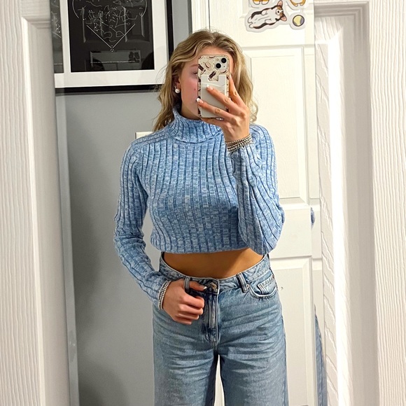 Energie Blue Turtleneck Ribbed Sweater - Picture 2 of 5